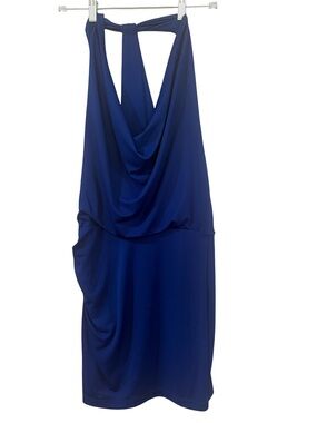 bcbg blue halter dress Vintage BCBG Max Azria Halter Maxi Dress: Metallic Silk Chiffon, Size 0